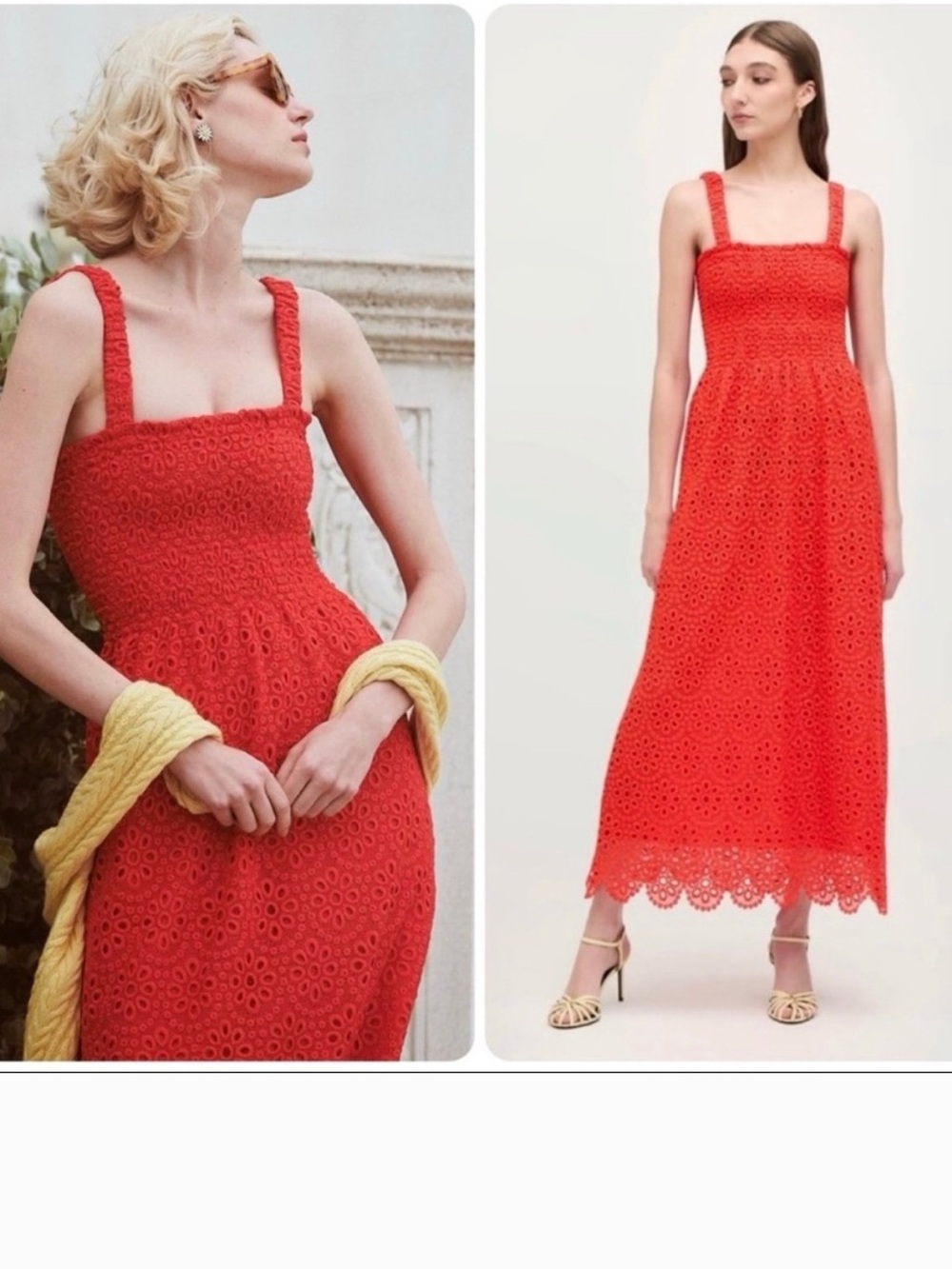 Hill House Eyelet Midi Maxi Dress in Bright Red